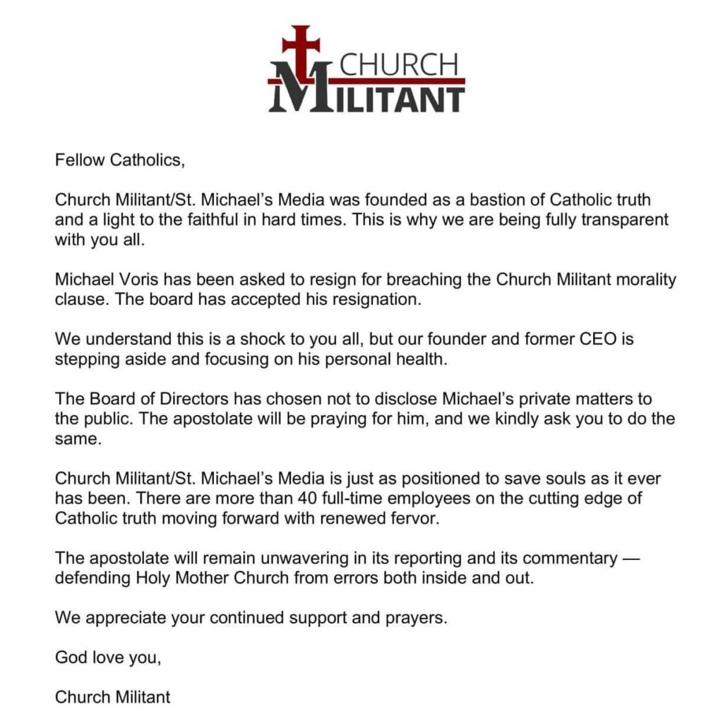 Church Militant Official Statement