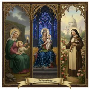 Anne, our Lady of Chartres and Therese of Lisieux in an original triptych image